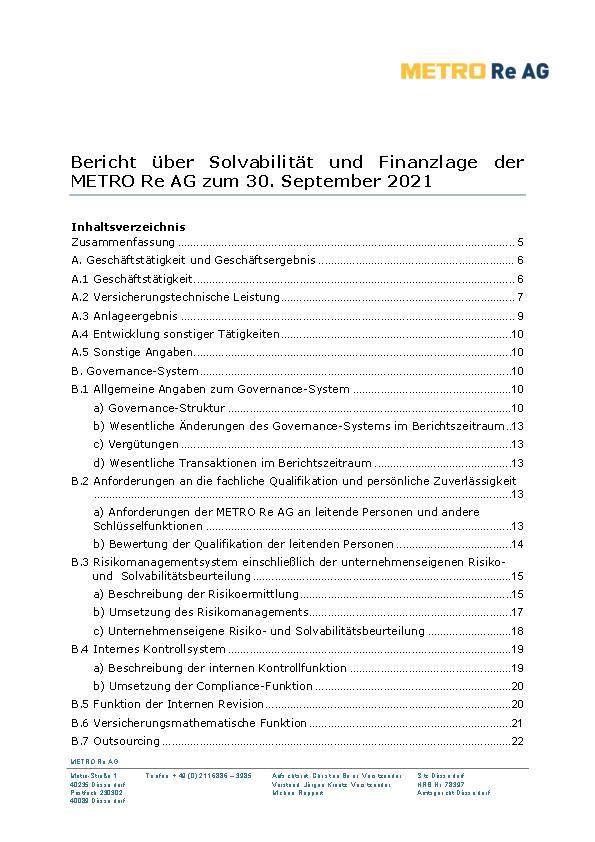 SFCR der METRO Re AG 2021