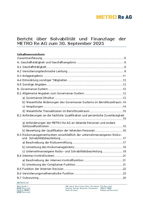 SFCR der METRO Re AG 2025