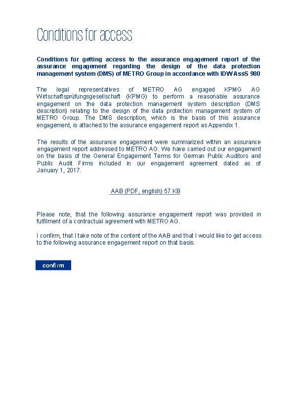 KPMG audit report on the conception of METRO's Data Protection Management System