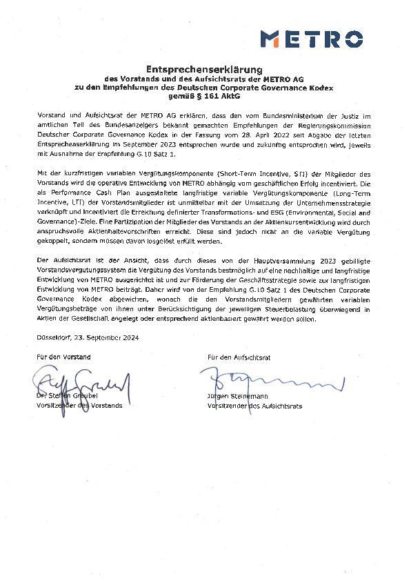 Entsprechenserklärung - September 2024
