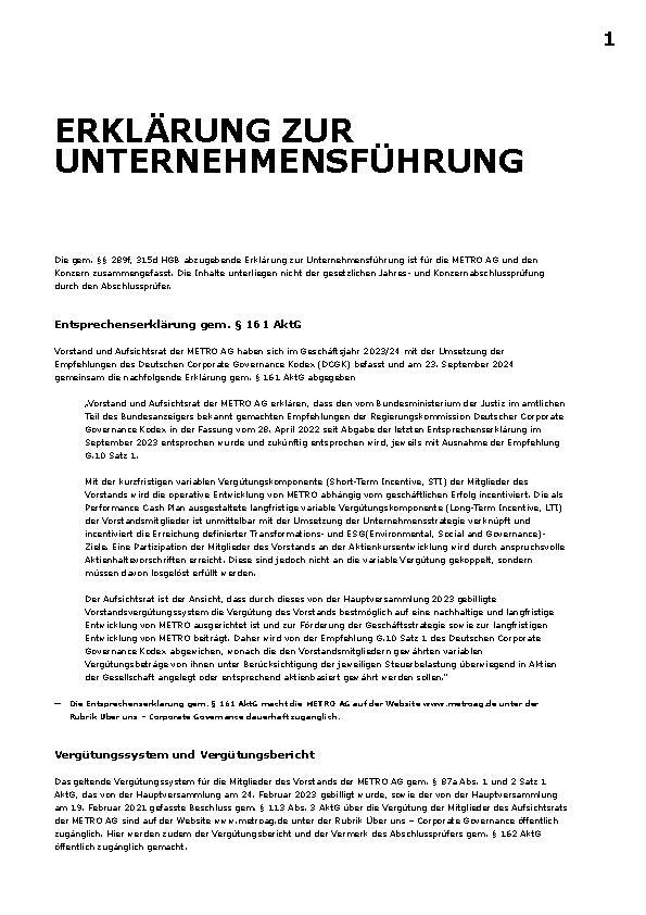 Erklärung zur Unternehmensführung - November 2024